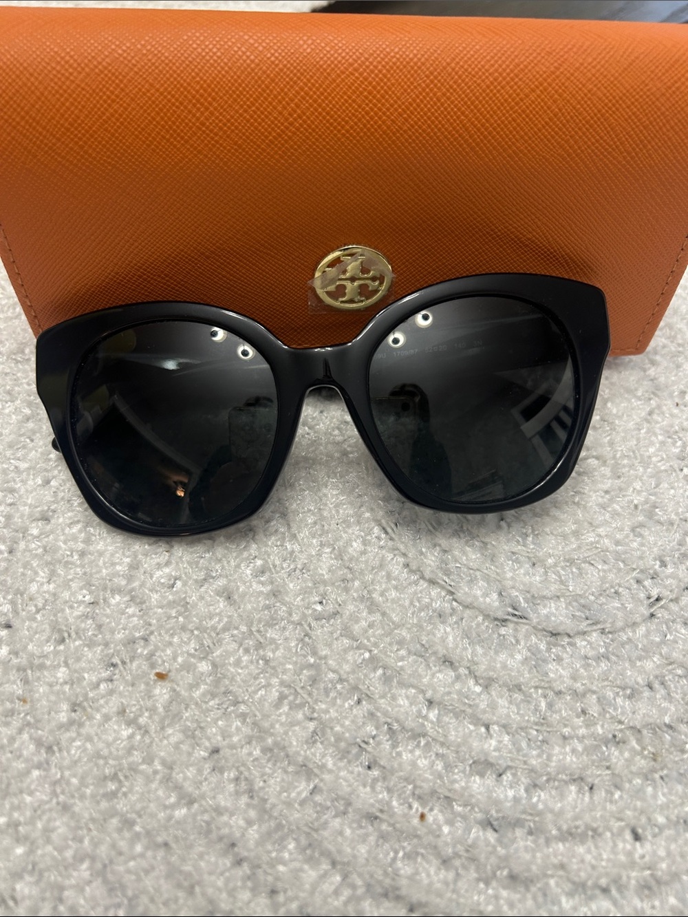 Tory Burch Black Oversized Round-Trim Sunglasses with Gold Logo